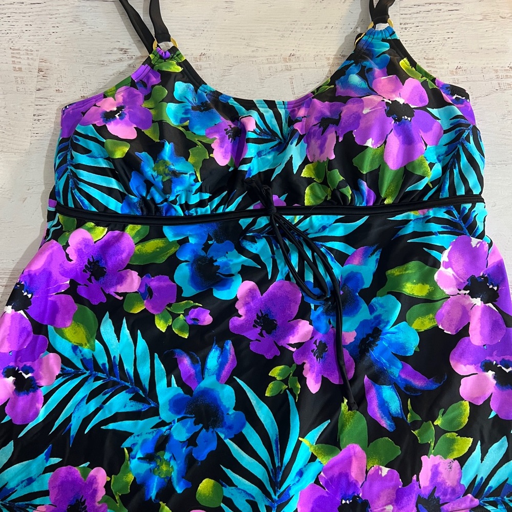 Island Escape Floral Swim Dress - Black, Purple, Blue, Green, nwt size 18 w